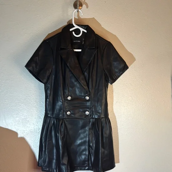 Dolce Cabo | Dresses | Dolce Cabo Black Flux Leather Dress With Wide Lapel  Collar Small Nwt | Poshmark